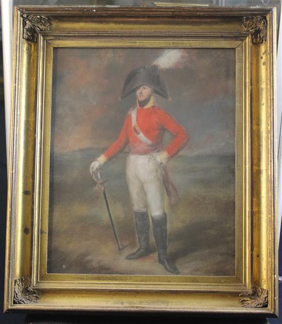 Thomas Arrowsmith (1771-1830) Portrait of an Army officer standing in a landscape, c.1804, 17 x 14in.